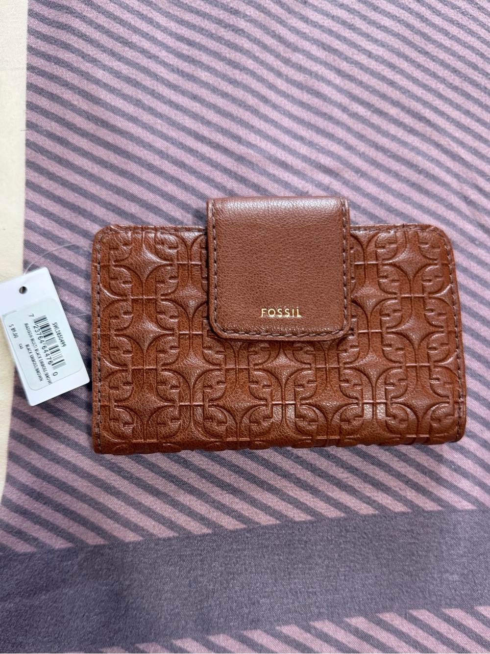 Fossil Brown Embossed Leather Card Holder